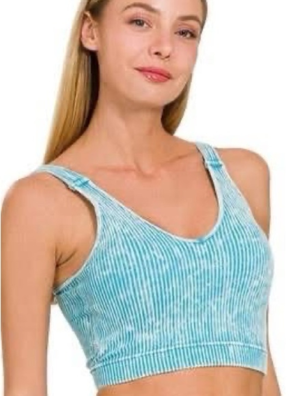 Zenana Striped Aqua Ribbed Crop Tank Top Brami